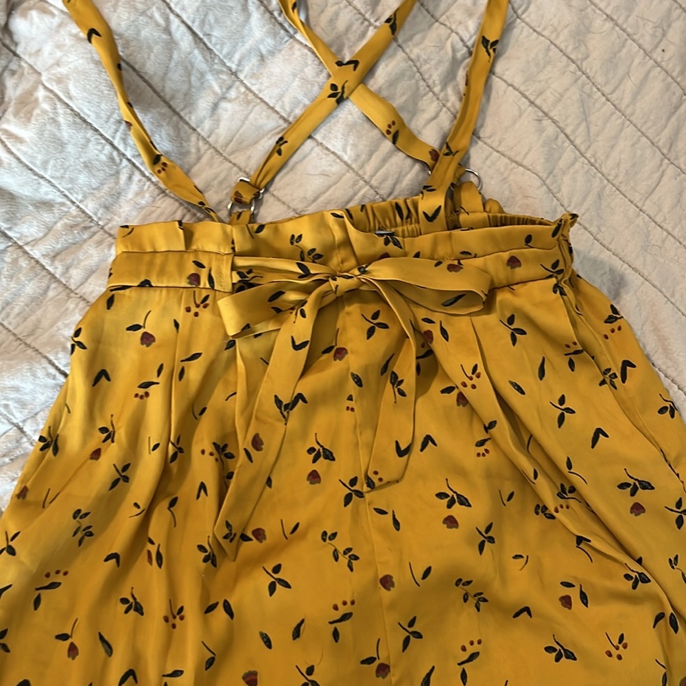 Urban Outfitters Pinafore Silky Yellow Floral Mini Dress - S